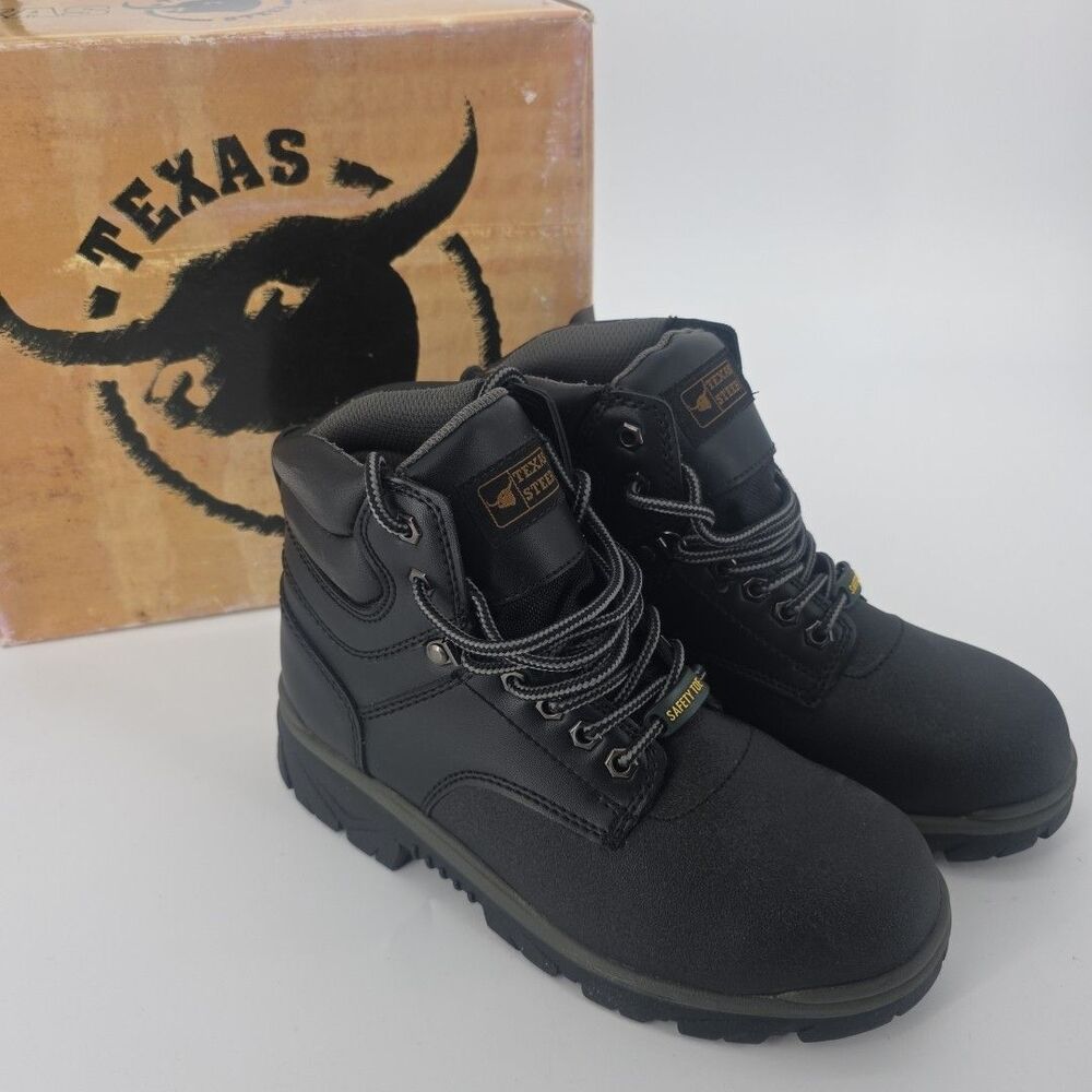 NEW Texas Steer Maximus 20878 Men’s Steel Toe Safety Work Boots Black Size 7.5